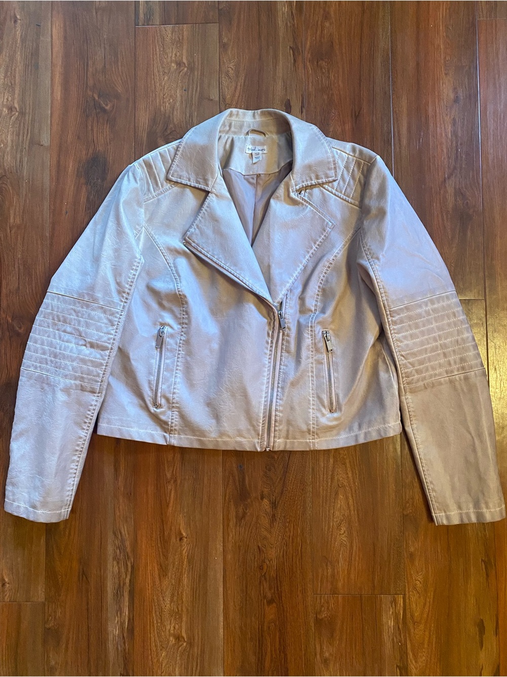 VINTAGE LIGHT BEIGE VEGAN LEATHER BIKER JACKET